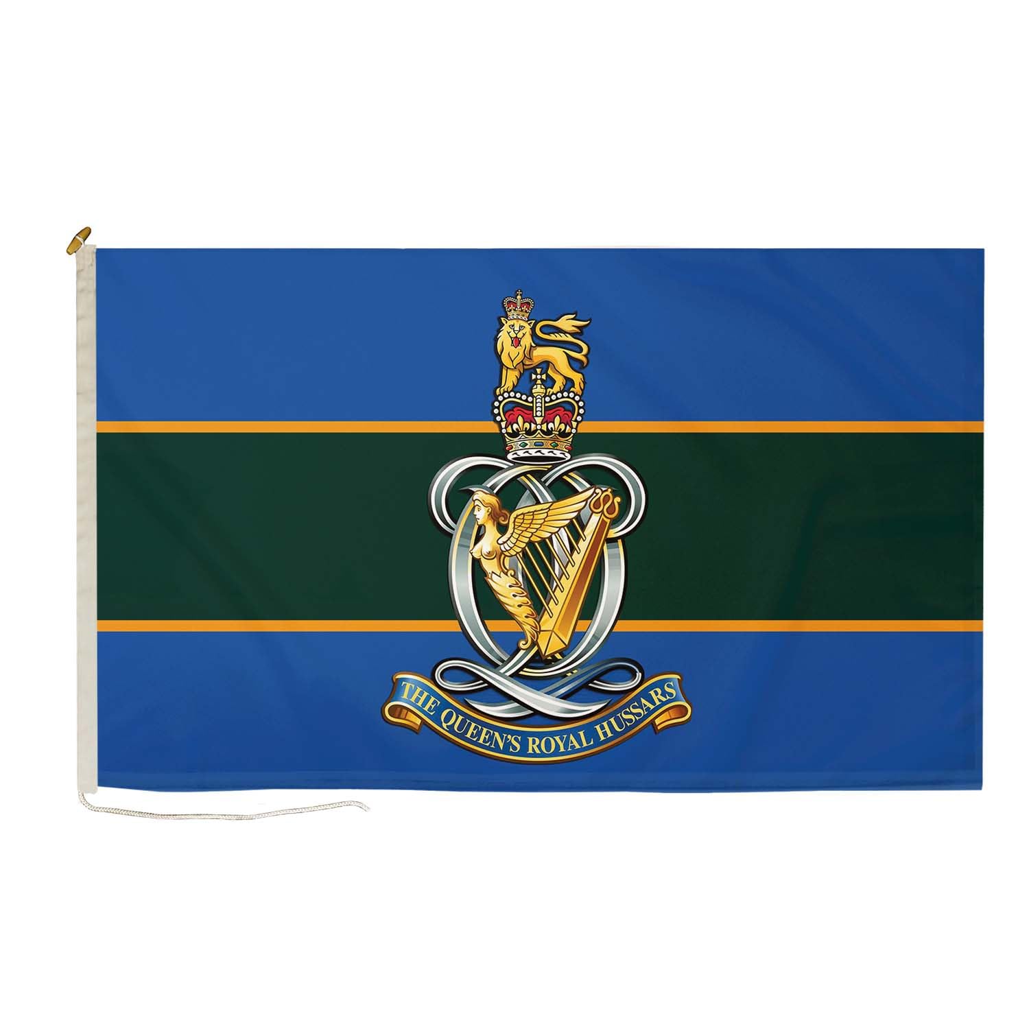 DuraFlag Queens Royal Hussars (QRH) 8ft x 5ft Flag Premium Quality With Rope & Toggle Reinforced Stitching 250cm x 150cm British Army Armoured Cavalry Regiment Flag Heavy Duty Polyester