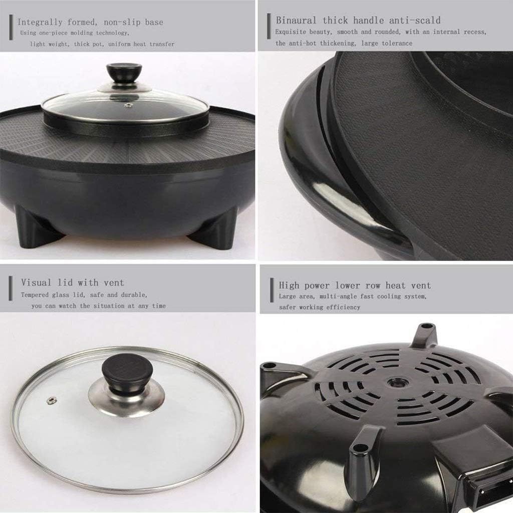 Barbecue Hot Pot, Non-Stick Electric Skillet with Glass Lid -piece Cooker