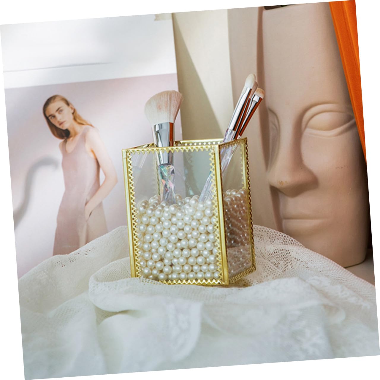MAGICLULU 1pezzi Secchio per Pennelli Cosmetici in Vetro Scatola Portaoggetti per Trucchi Cancelleria Pennelli da Trucco Matita per Sopracciglia Design Elegante per Scrivania