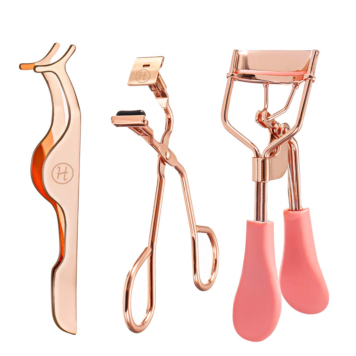 Eyelash Curler, Hizek 3 in 1 Mini Eyelash Curler Kit with Partial Eyelash Curler, Eyelash Extension Tweezers and Silicone Refill Pads, for Eyelashes Curling Natural and Long Lasting : Beauty