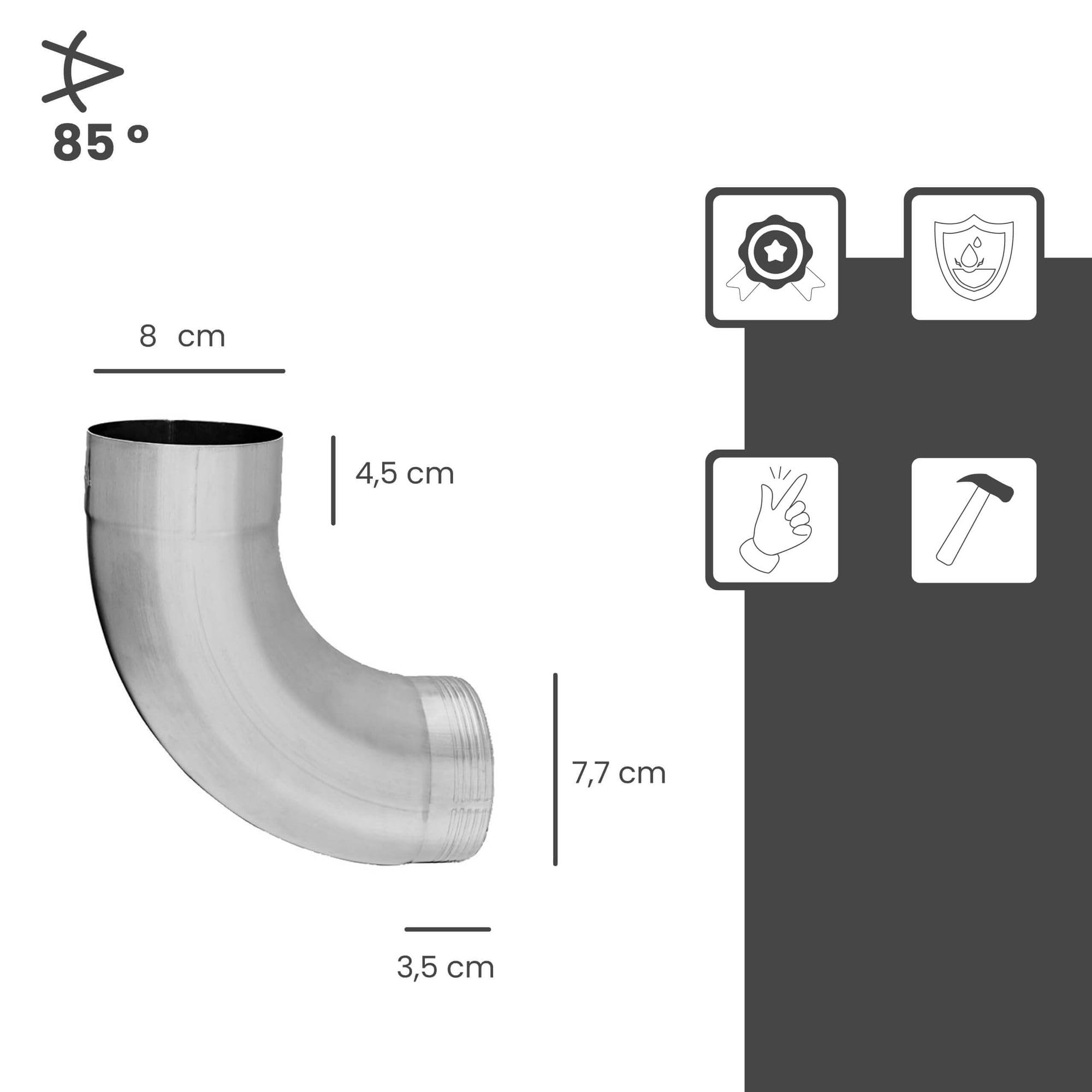 ZAMBELLI Coude Descente Zinc 85° 80mm Argent Anticorrosion Facile