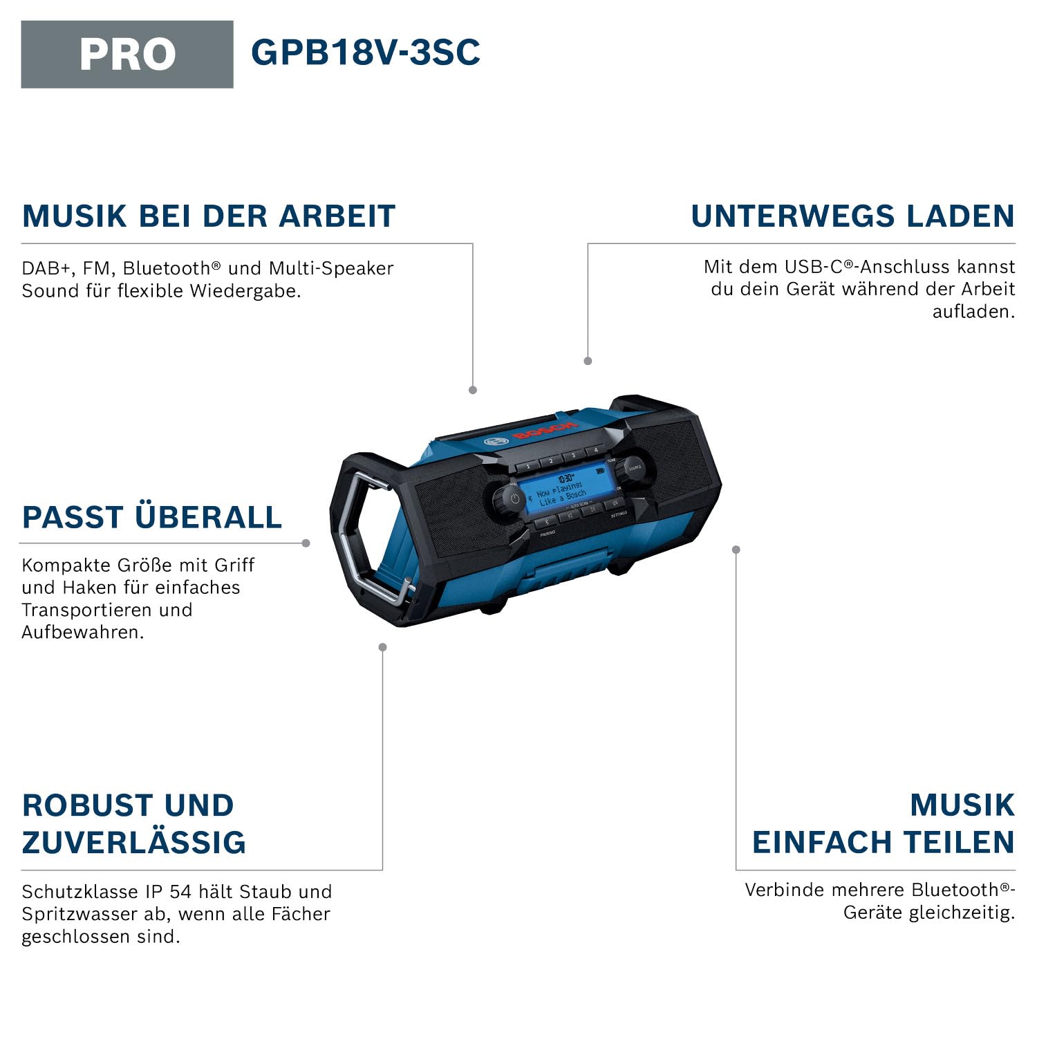 Bosch PRO 18V System Akku-Radio GPB18V-3SC (ohne Akku)