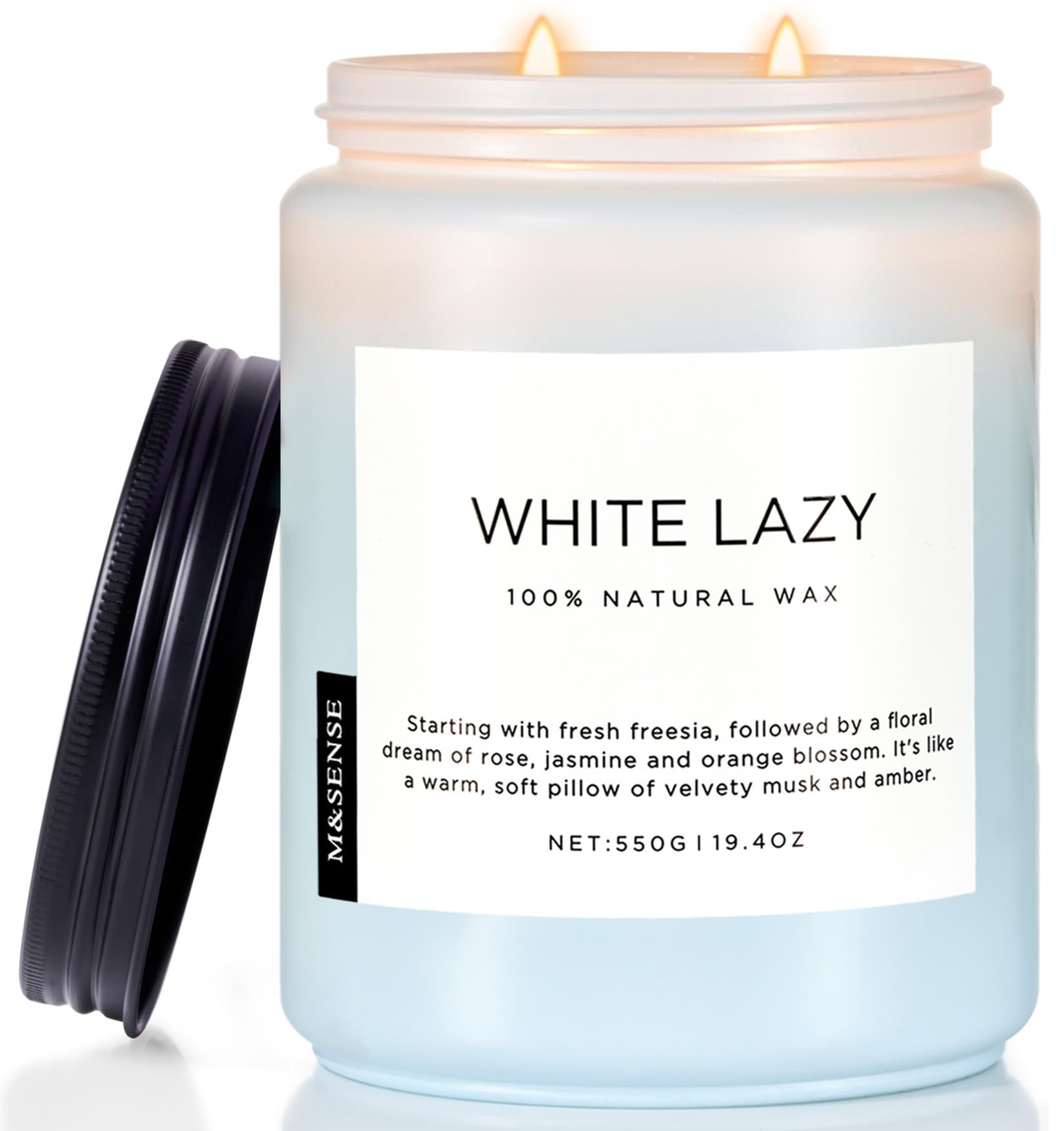 M&SENSE Candele profumate al cotone pulito e al gelsomino, Candela profumata in cotone e lino Freesia aromaterapia, candela di soia naturale come regalo per la casa, Durata Fino a 110 Ore