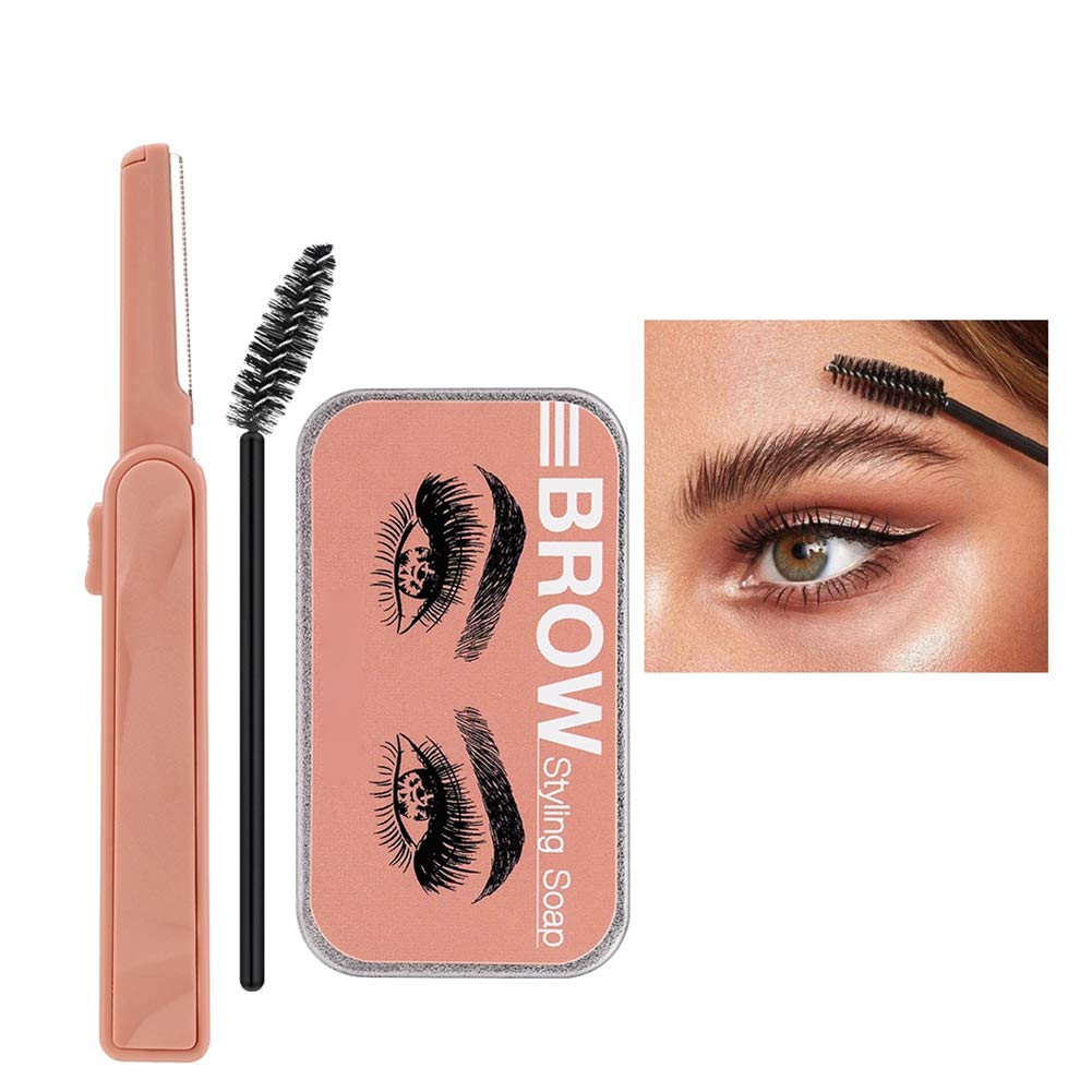 Baywell Eyebrow Soap Kit, Brows Styling Soap w/Trimmer & Brush, Long Lasting Waterproof Smudge Proof Eyebrow Styling Pomade for Natural Brows, 4D Feathery Brows Lamination Makeup