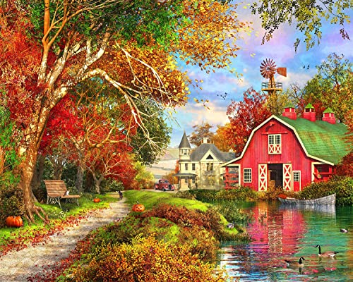 Majestic Autumn Barn Farm Rompecabezas de 1000 Piezas para Adultos y Jóvenes | Puzzle Campestre de Otoño con Piezas Únicas, Hecho en USA, Materiales Ecológicos con Paisajes Coloridos de Otoño miniatura 1