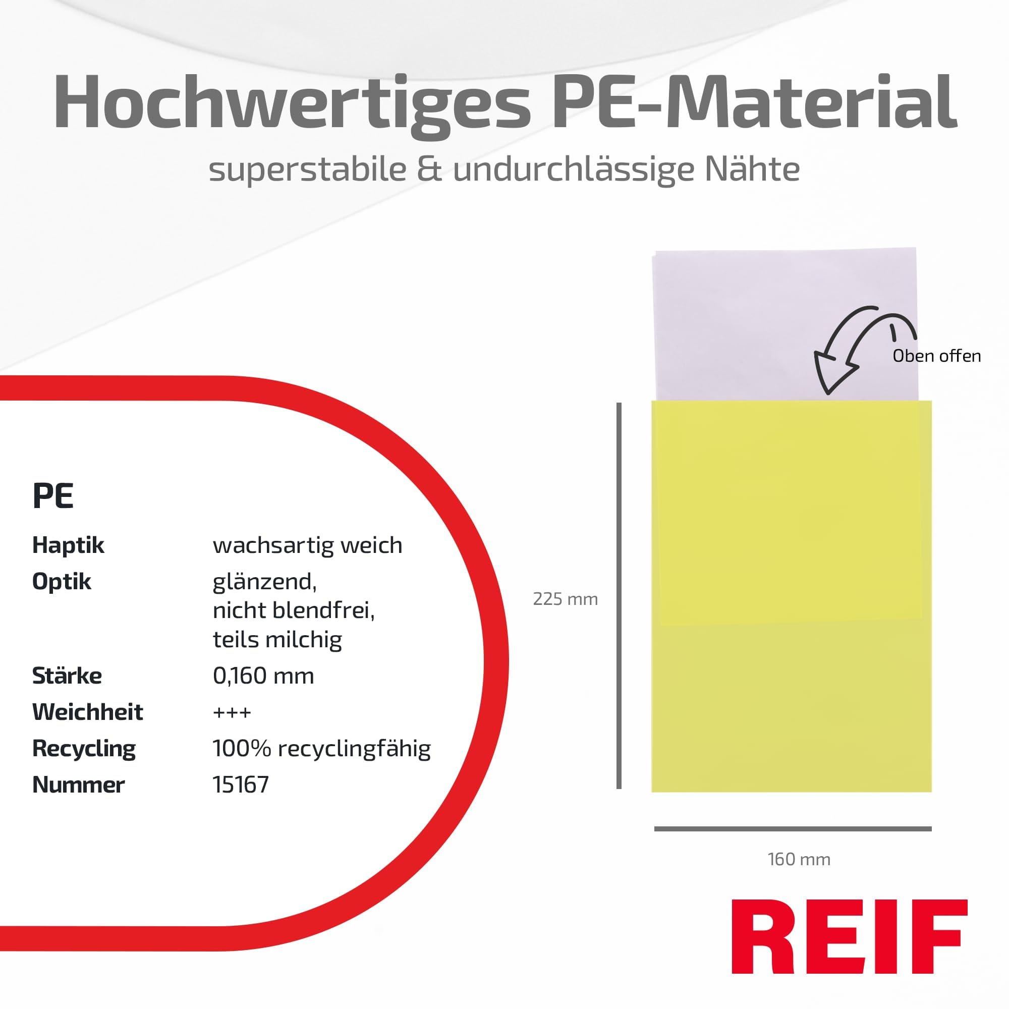 15100 DIN A5 Hüllen gelb, 100 Stück aus PE Stärke 0,160 mm, dokumentenecht, Dokumentenhülle oben offen, Made in Germany
