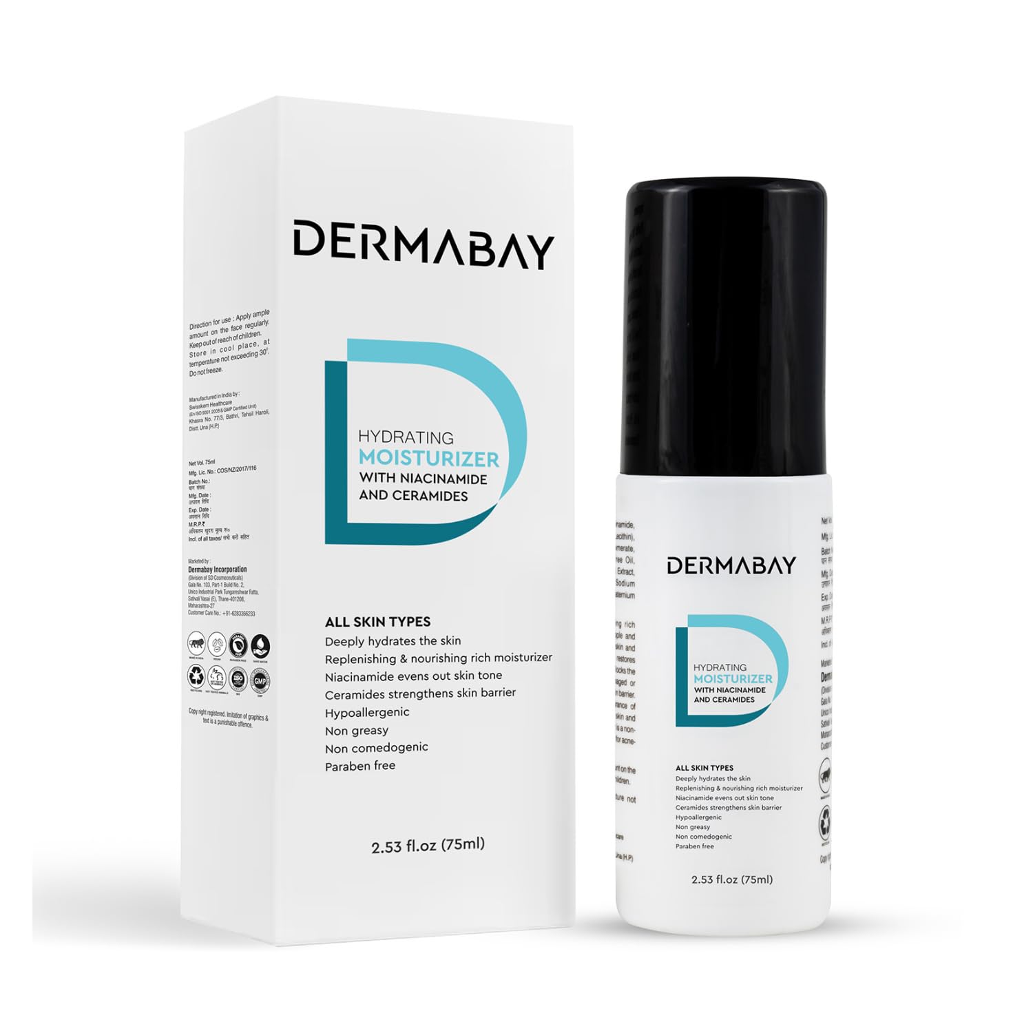 Dermabay Hydrating Moisturizer With Niacinamide and Ceramides Deep Hydration and Minimize Enlarged Pores for All Skin Types 75ml.