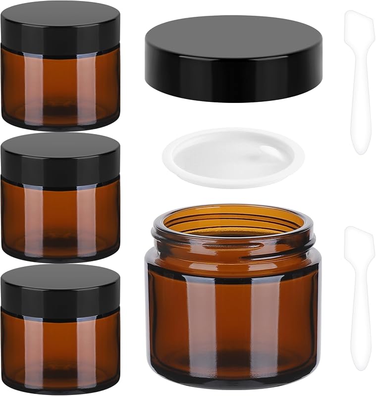 Accmor Frascos de Vidro Âmbar com Tampa, 4 Unidades de 60 mL, com Vedantes Internos e Espátulas
