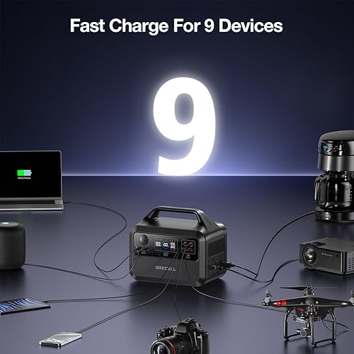 Miniatura 3 de GRECELL Estación de energía portátil de 600 W (pico 1200 W), batería LiFePO4 de 460 Wh, carga rápida de 1.5 horas, salida de CA de onda sinusoidal