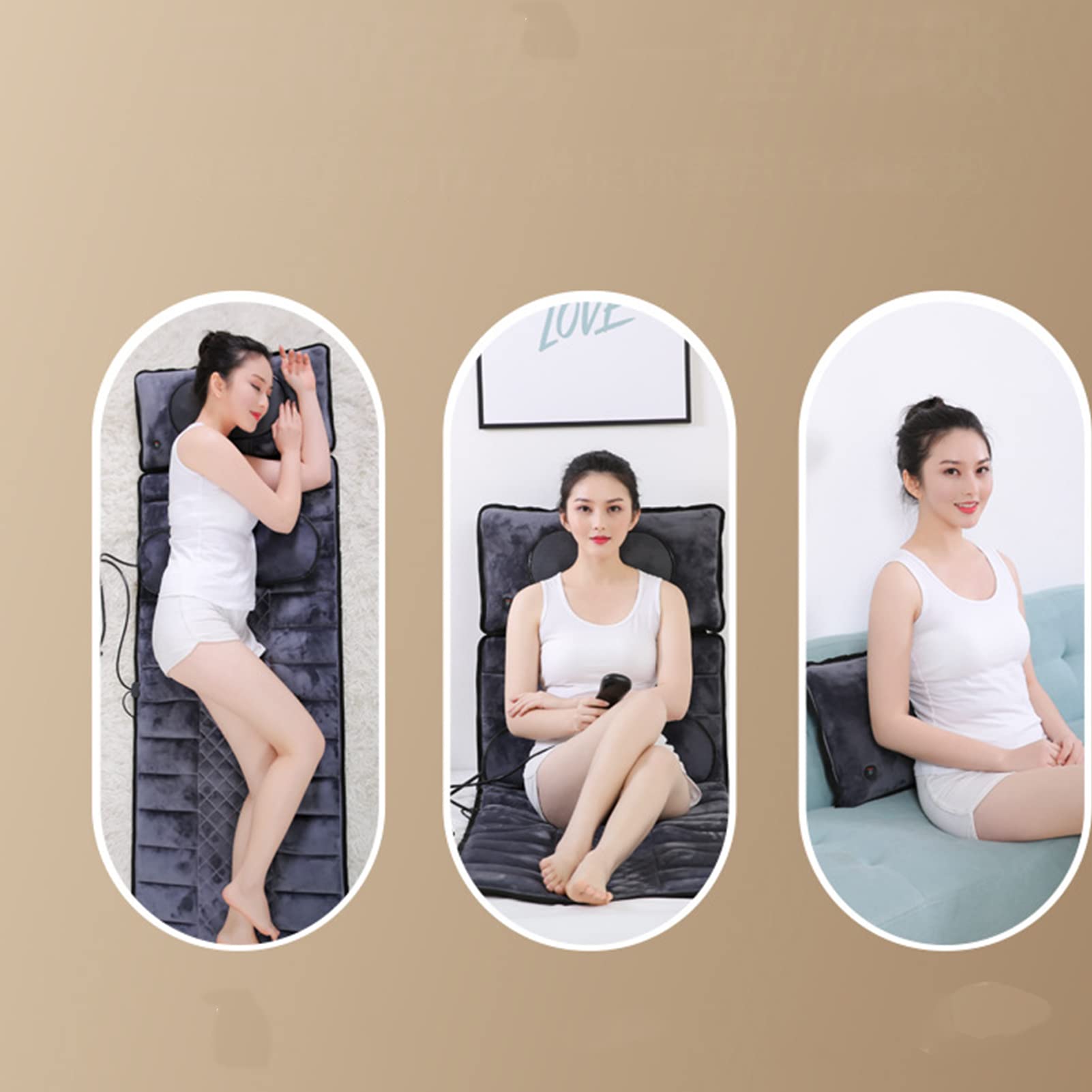 Esterilla de Masaje Corporal con Calor - Masajeador Shiatsu para Cuello y Espalda, colchón de Masaje eléctrico con tracción en la Cintura y Bolsa de Aire calefactable, 9 Modos de Masaje y vibración,