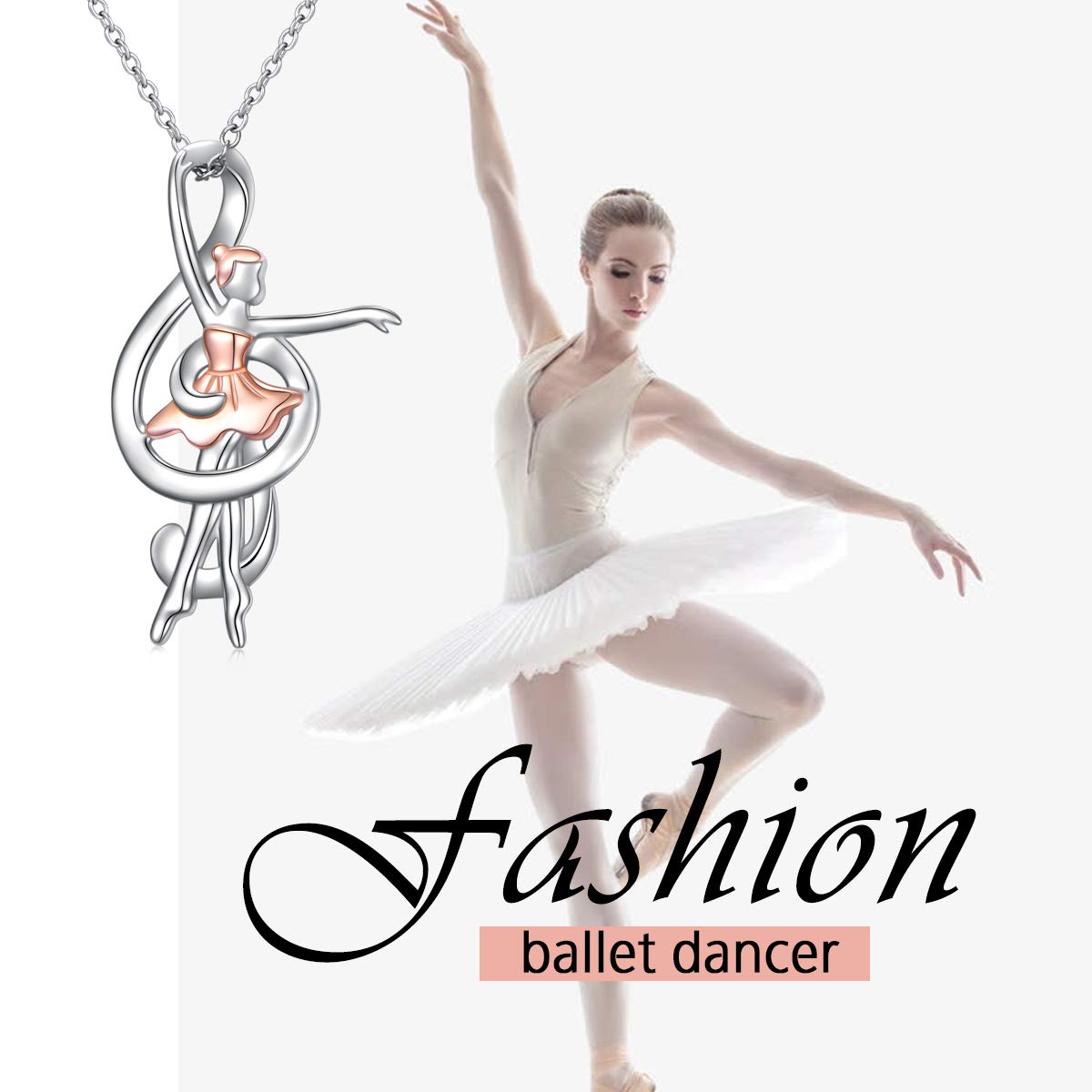 Collar de plata de ley con forma de corazón y nota musical, cadena de ballet de clave de sol para mujer, collares de música de dos tonos, regalos musicales para bailarinas, amantes de la