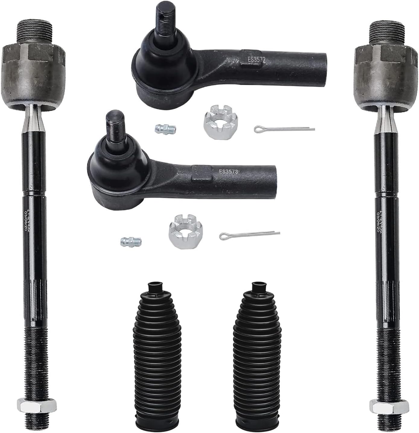 Detroit Axle - 4WD Front 6pc Tie Rods Kit for 00-04 Dodge Dakota, 00-03 Durango, 4 Inner & Outer Tie Rods 2 Boots 2000 2001 2002 2003 2004 Replacement