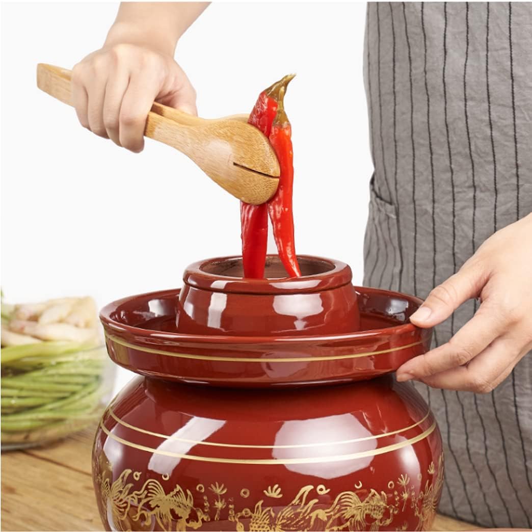 Red Traditional Chinese Porcelain Pickle Jar, Thickened Ceramic Fermentation Crock Pickling Pot,Fermenting Jar with Water Seal Airlock Lid Stoneware Fermenter for Ki 6KG