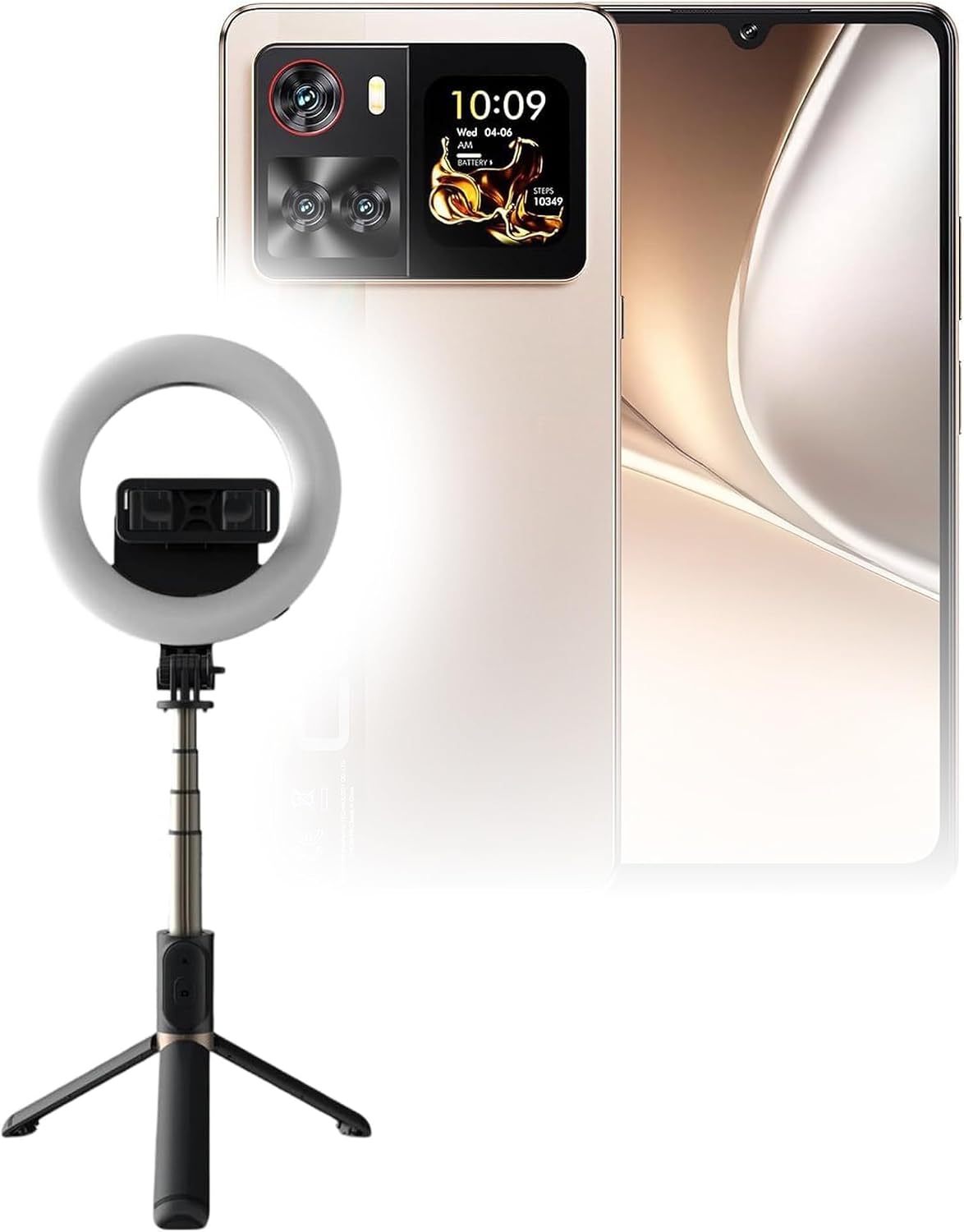 BoxWave Stand and Mount Compatible with Cubot X100 - RingLight SelfiePod, Selfie Stick Extendable Arm with Ring Light - Jet Black