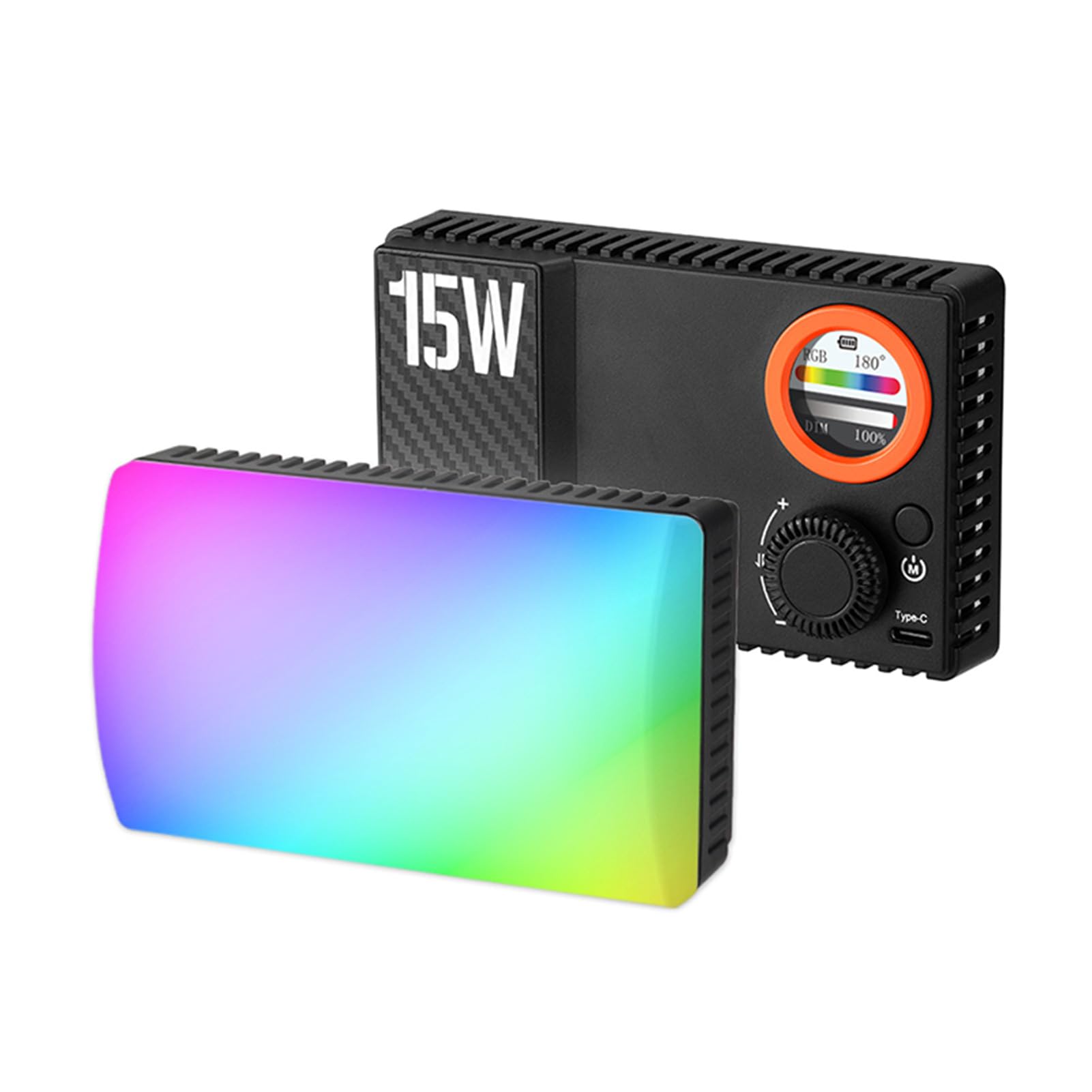 Fockety Luz de Vídeo RGB, 15 W, Luz de Cámara LED Regulable de 1800 K a 9000 K, Luces de Relleno de Plástico Recargables de 2600 MAh con 168 Luces para Fotografía, Vlogging