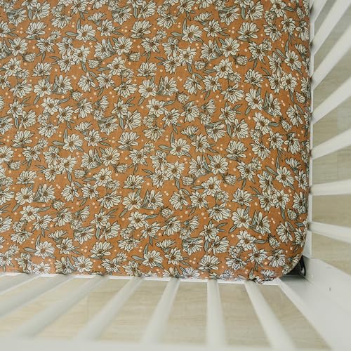 Image of Magnolia Muslin Crib Sheet by Mebie Baby, Soft and Breathable Bed Sheets for Babies, Modern Neutral Bedding for Cribs, Standard Crib Mattress Fitted Sheet, Great for Boy or Girl Room or Nursery