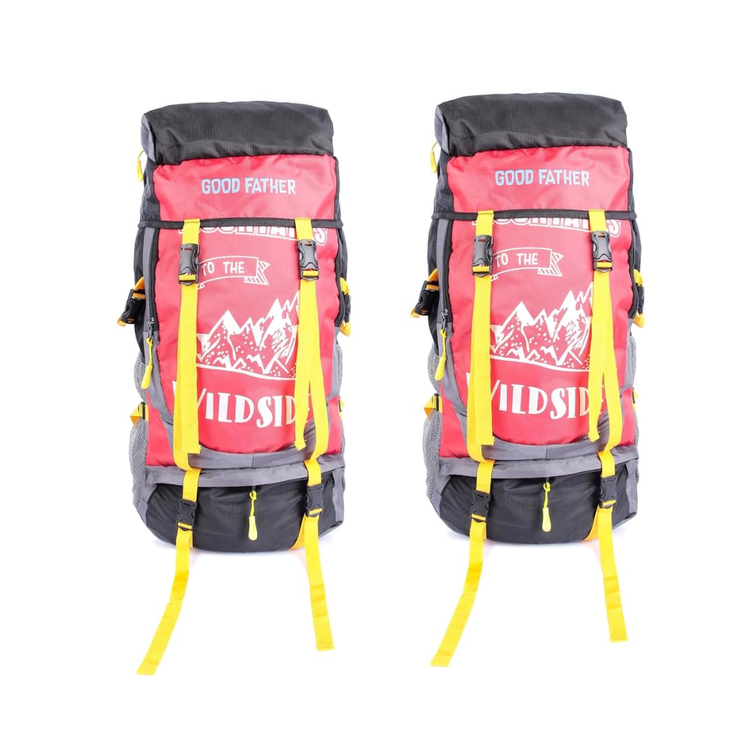 GOODFATHER Rucksack bags 55 litres travel bag for men tourist bag for travel backpack for hiking trekking Bag for men camping (Red) (Pack of 2)