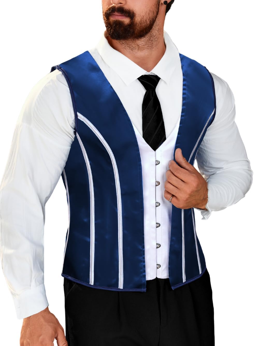 Mens 10 Steel-Boned Corset Vest, Victorian Satin Floral Lace Up Waistcoat, Formal Sleeveless Suit Steampunk Tops