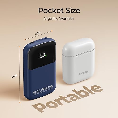 Miniatura 29 de Hotdot Hand Warmers Rechargeable, Heat Levels (104–131°F), Real-Time Temp & Battery Display, Electric Hand Warmers, Fast Heating, Fits in AI-Black