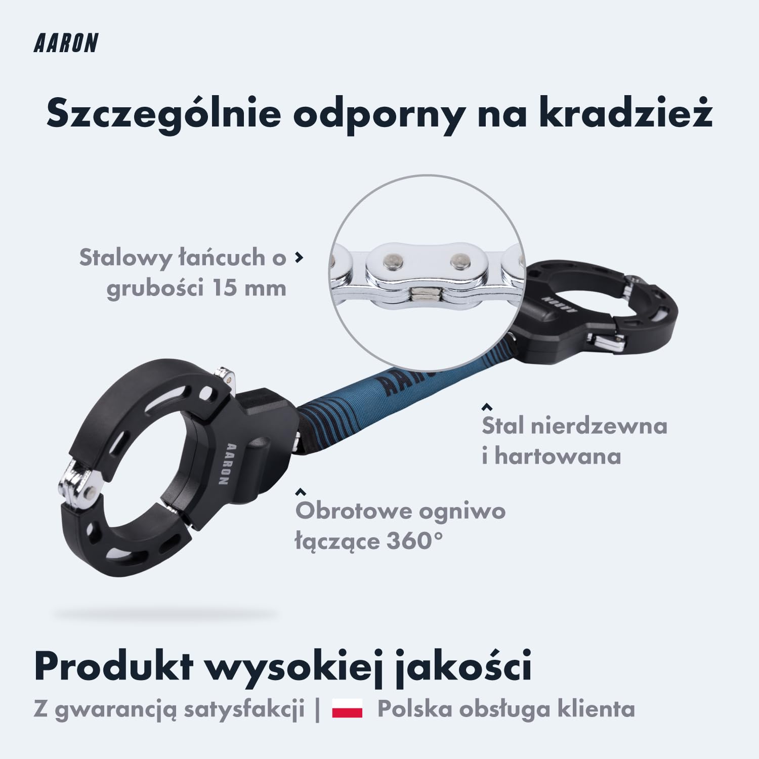 AARON Zapięcie na kajdanki do hulajnogi elektrycznej – konstrukcja wysokiego bezpieczeństwa – elastyczne zapięcie rowerowe ze stalowym łańcuchem – wytrzymałe i odporne na zarysowania (szaro-niebieski)