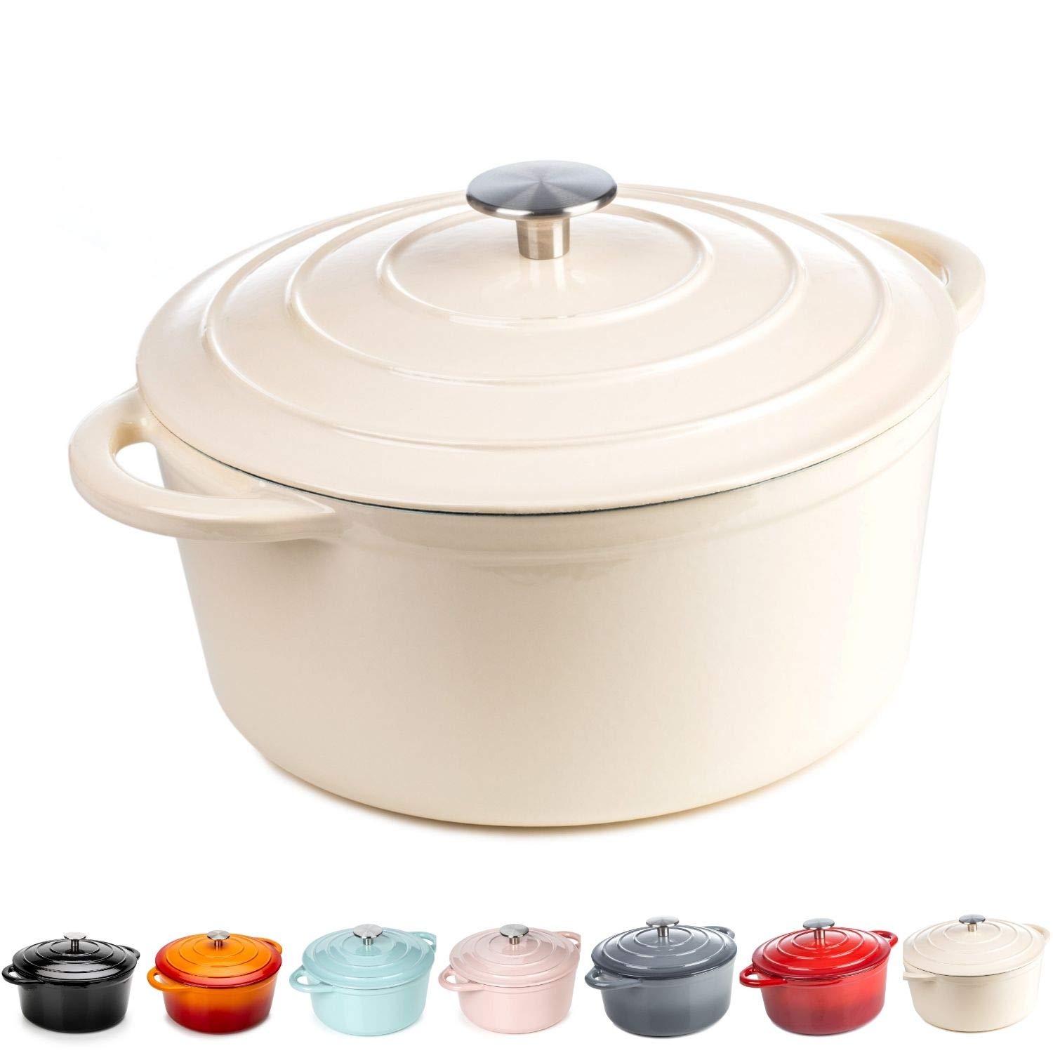 Buy Round Casserole Dish Cast Iron Ceramic Induction and Safe Dutch Oven Roasting Cooker