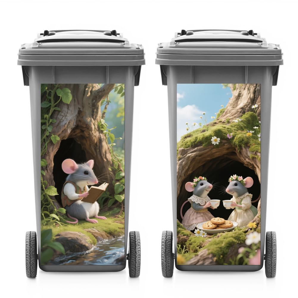 ANATTASOUL 2Pcs Mouse Spring Wheelie Bin Stickers for Bins Decorative
