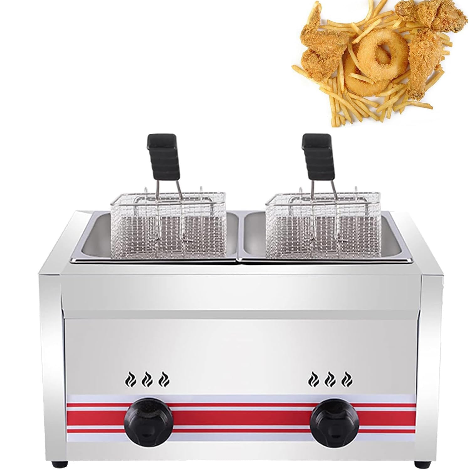 Freidora de gas comercial para encimera con temperatura ajustable, gran capacidad de 30 L para uso doméstico en restaurantes