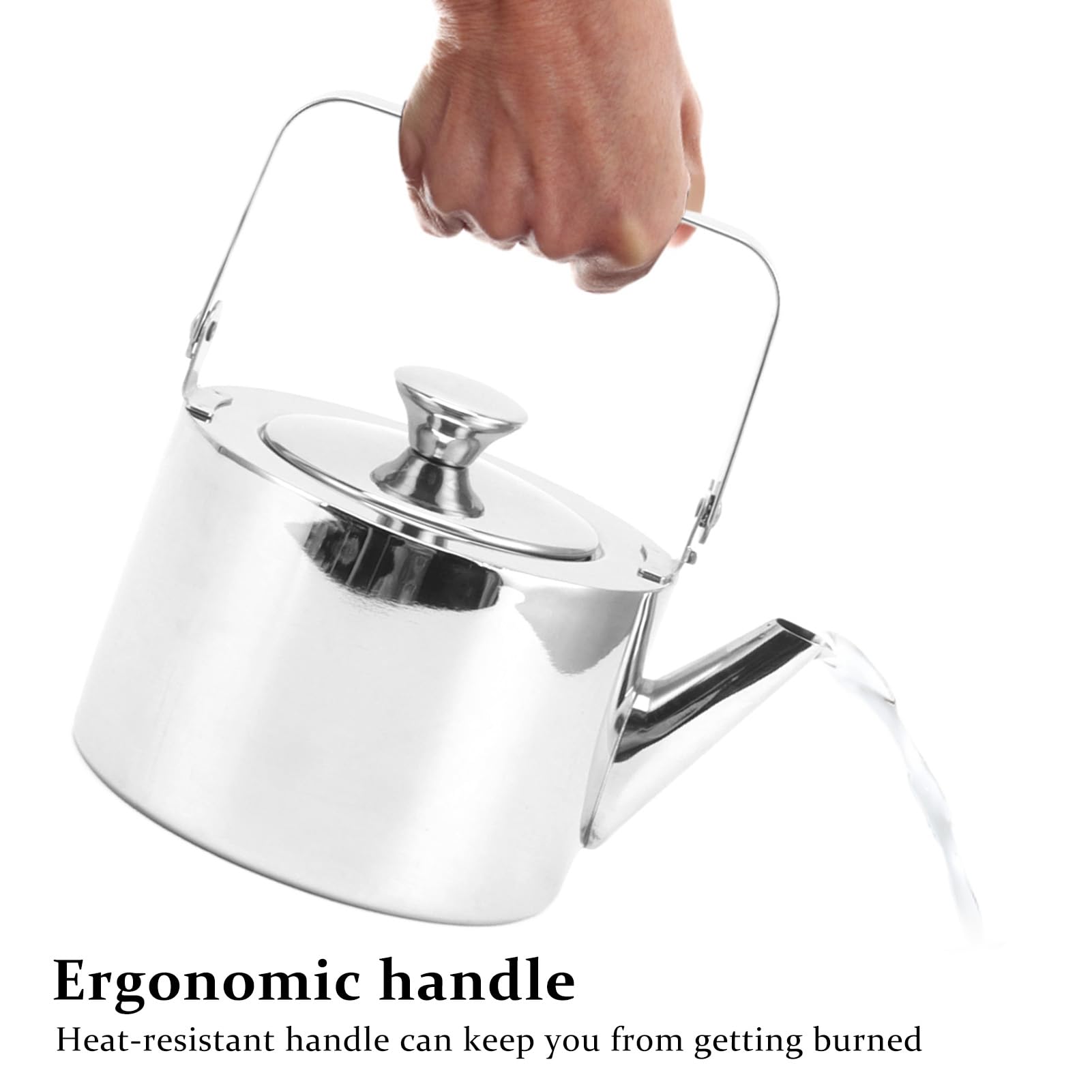 Czajnik do herbaty ze stali nierdzewnej z sitkiem Zagęszczony metalowy czajniczek z gwizdkiem i ergonomicznym uchwytem do wszystkich płyt kuchennych (Large, 1.5L)