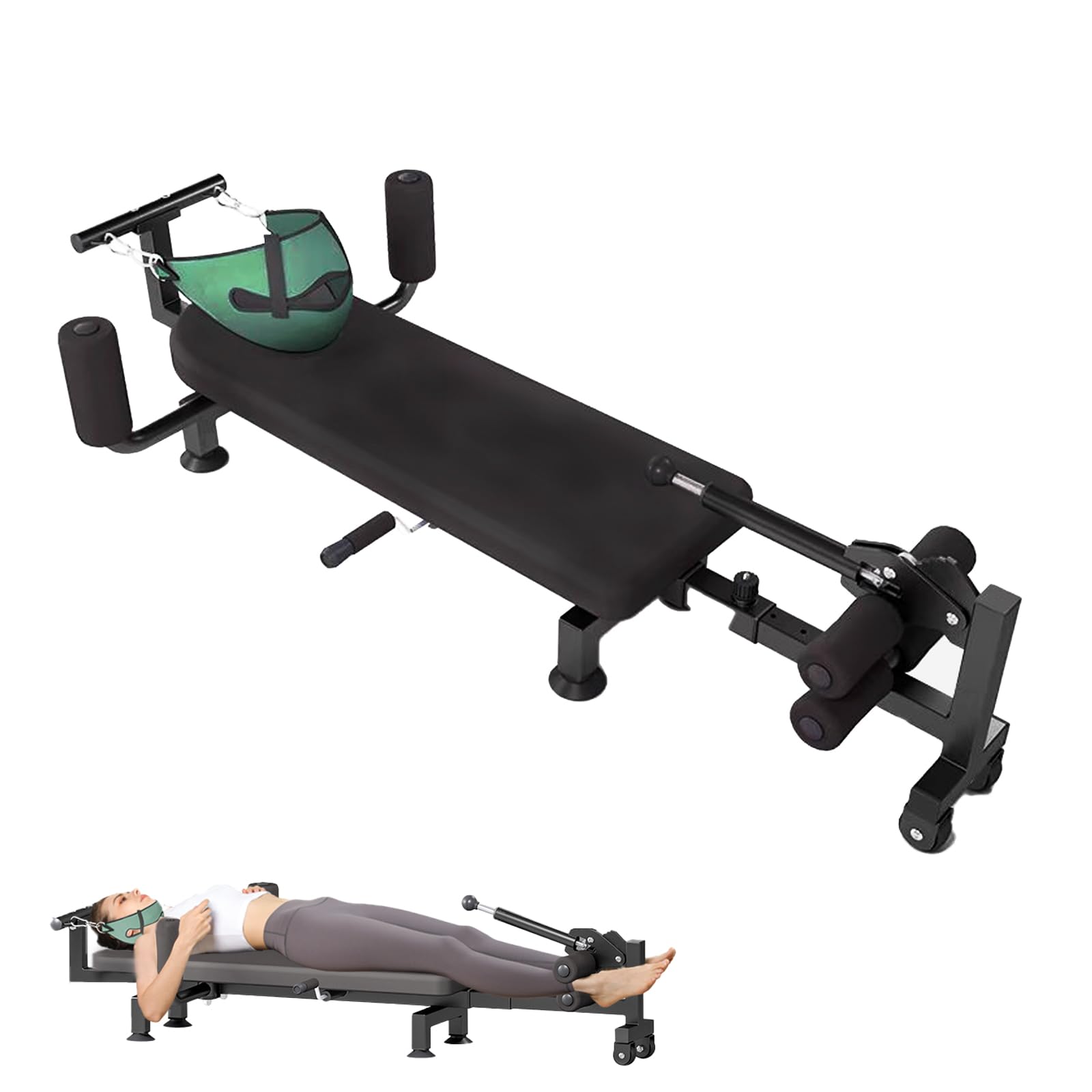 Home Lumbar Traction Table, Portable Massage Cervical & Lumbar Stretcher Bed, Full Body Traction Bed for Tension Relief and Back Decompression (Black)
