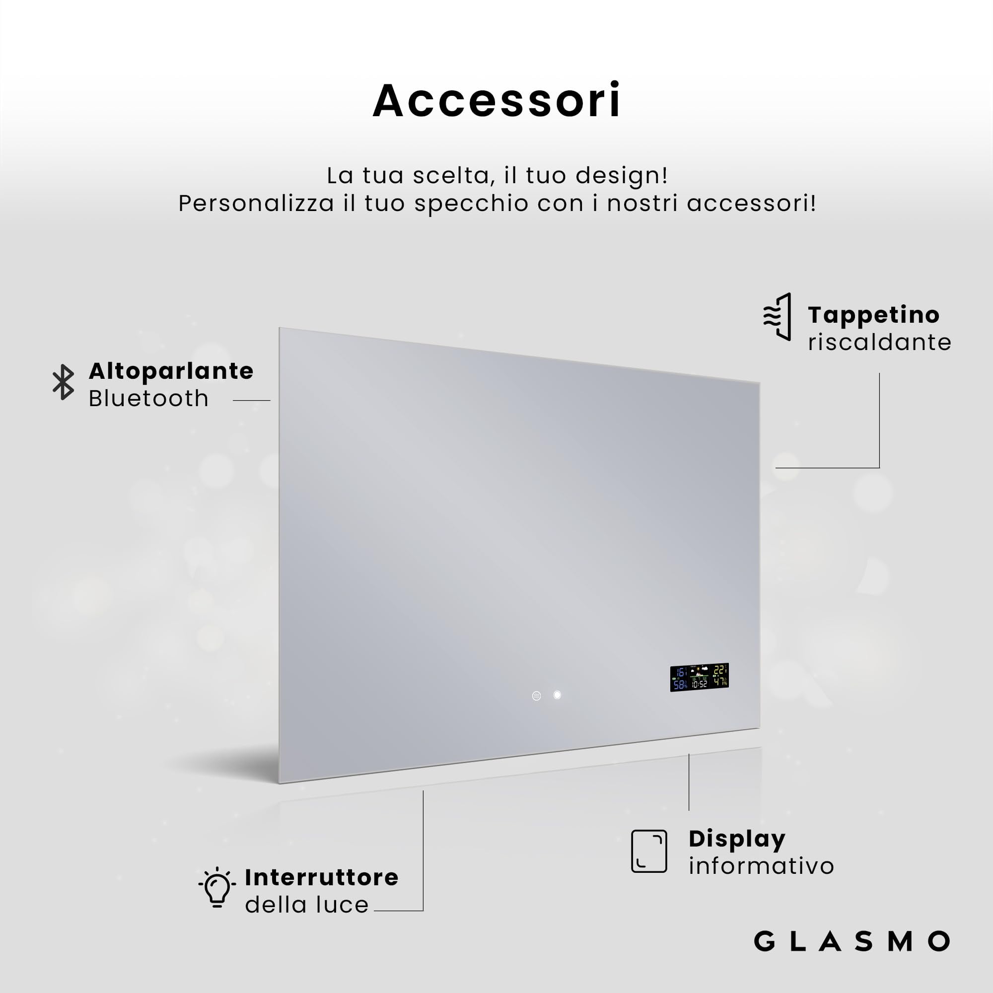 FORAM Specchio 180x80 cm TAN100 gl1x39, LED, Illuminazione