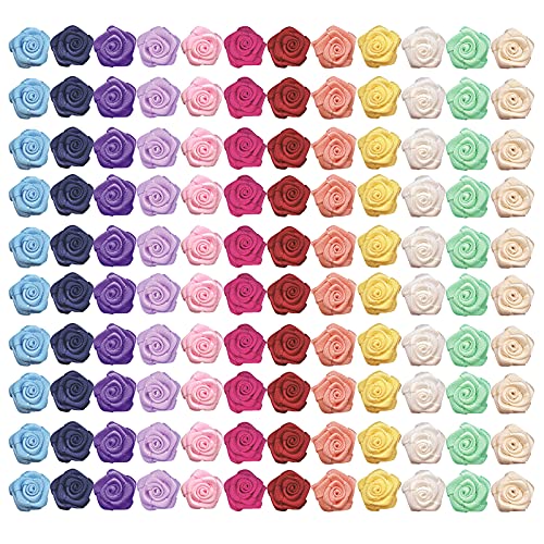 Mini Satin Ribbon Roses Mini Fabric Flowers For Crafts Multicolor Rose Ribbon Bows Small Rosettes Mini Flower Craft Diy Sewing Crafts Appliques For Wedding Bride Gift Wrapping Decoration 120 Pcs #TOP5