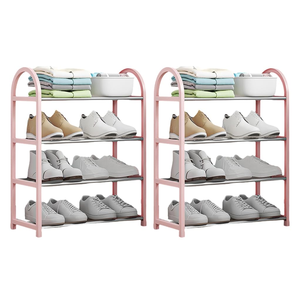 CTRLZS Shoe Rack, Shoe Cabinet for Entrance and Front Door Entrance 4 Tier Shoe Cabinet, Easy to Install,Pink