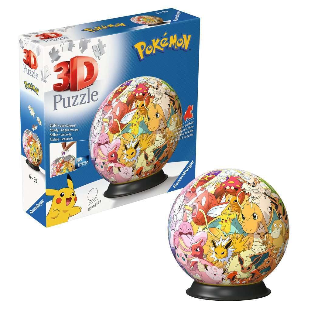Ravensburger - Puzzle 3D Ball - Pokémon - A partir de 6 Ans - 72 pièces numérotées à Assembler sans Colle - Support Inclus - Diamètre : 13 cm - 11595