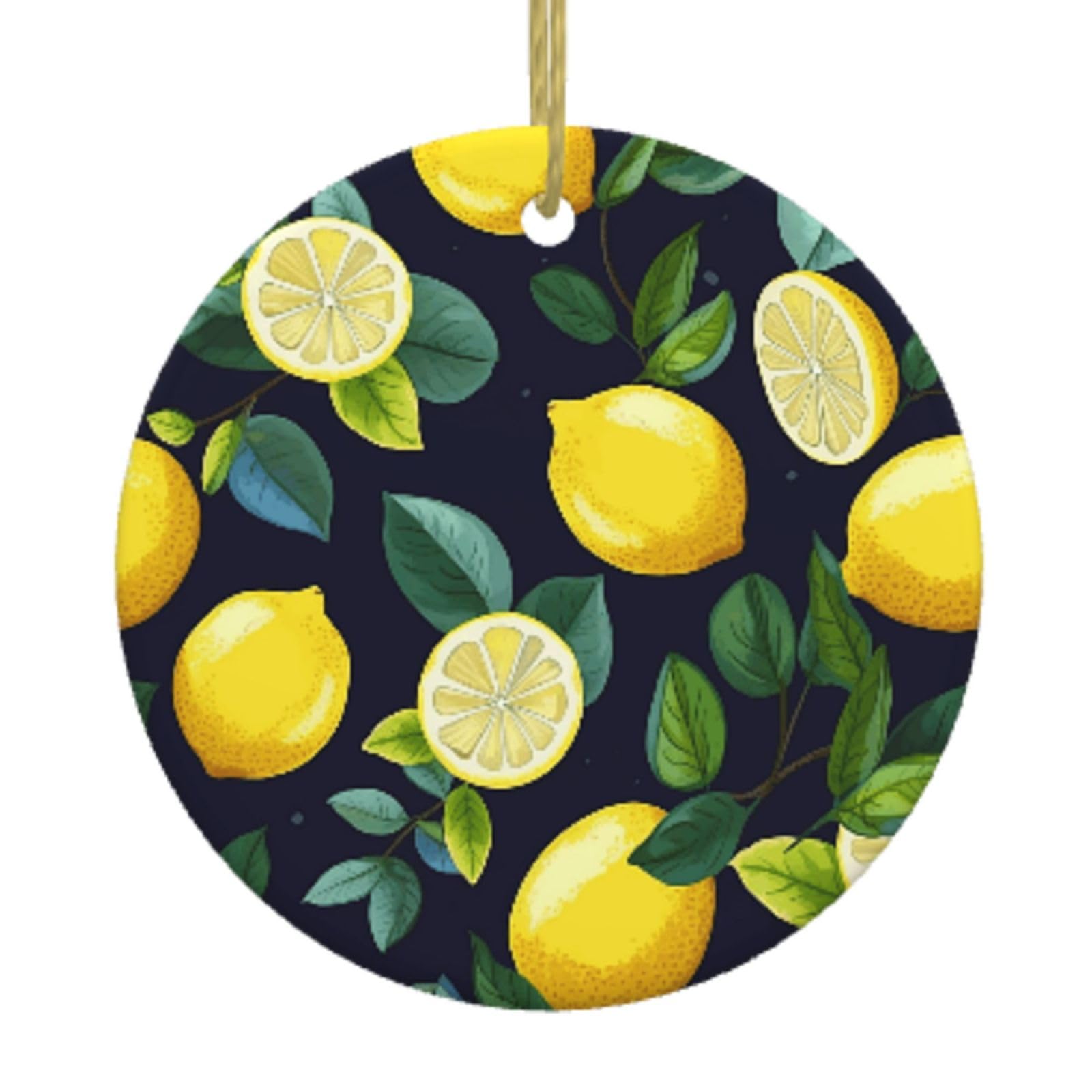 Ceramic Christmas Tree Hanging Ornaments with Gold Ropes Christmas Tree Decorations Round Ceramic Lemon Fruit Pendant Keepsake Decorations for Holiday Xmas Gift Ideas