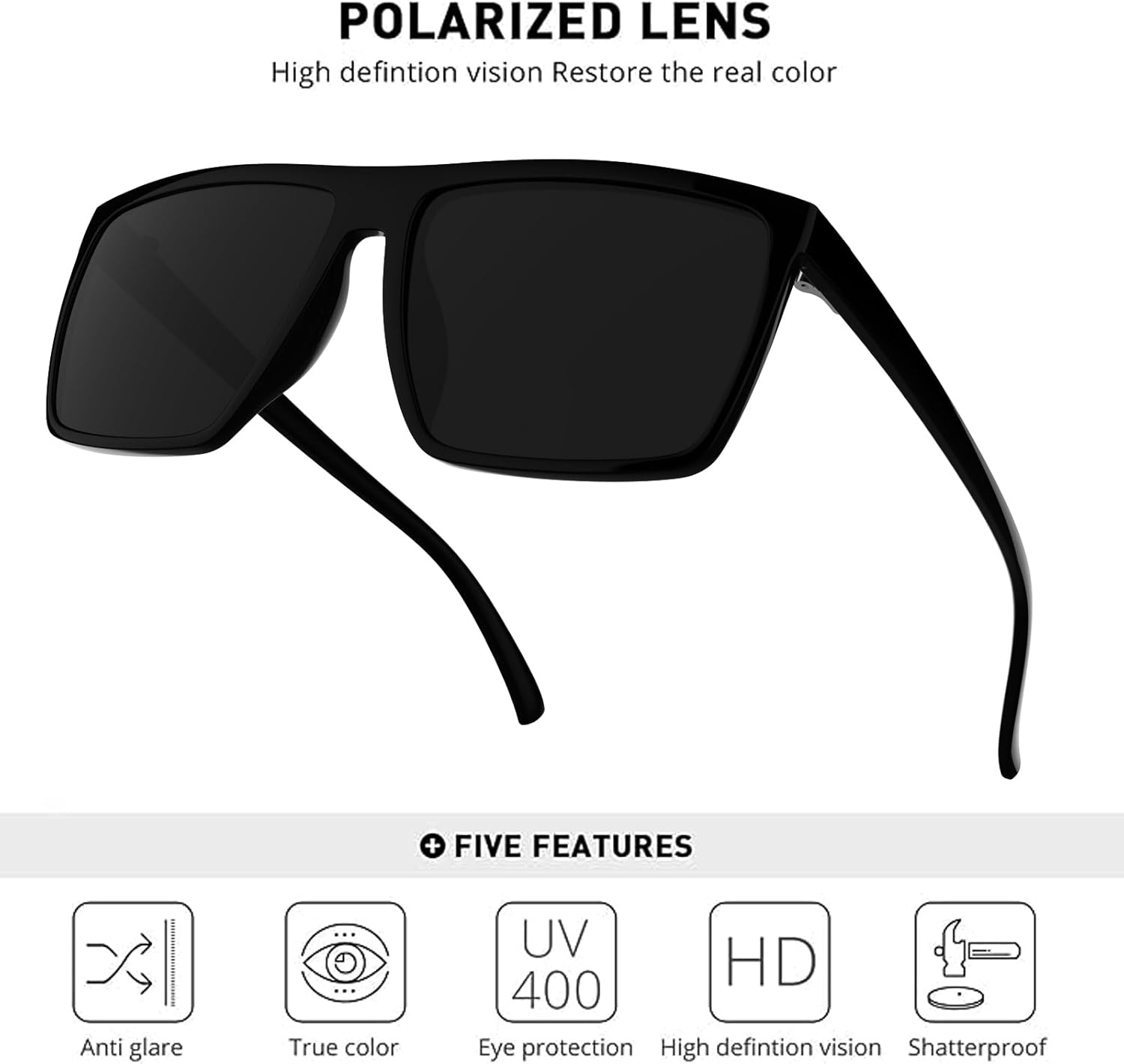 MAXJULI Polarized Sunglasses for Men Lightweight TR90 UV400 Protection Square Sun Glasses Black/Super Dark 8142 - Image 4