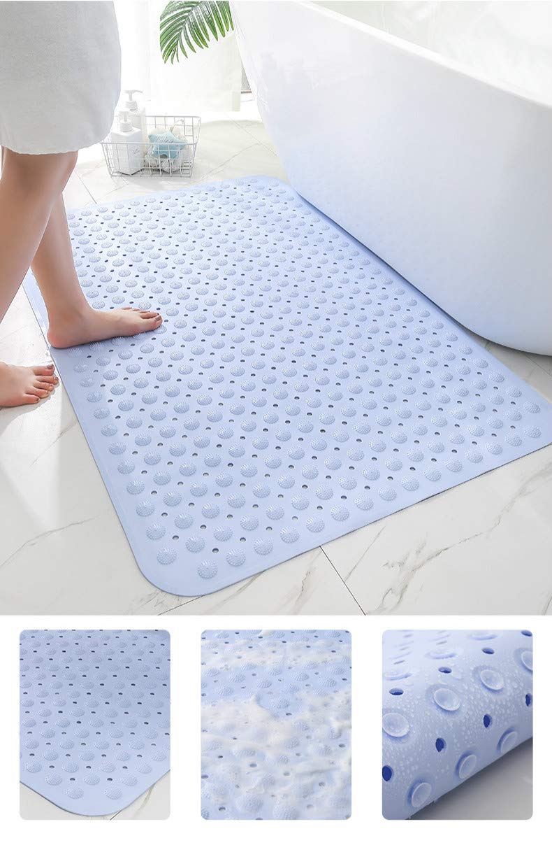 Tapis de douche antidérapant en PVC épais + massage double usage avec ventouse, grande surface antidérapante et anti-chute Tapis de douche gris super grande taille 80 x 120 cm