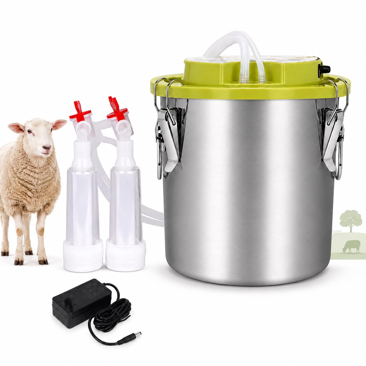 Mungitrice da 12 L per Mucche e Pecore, Pulsazione Regolabile Sheep | Pulsazione Regolabile 43–46 Cicli/min per Aspirazione Costante, Mungitrice Elettrica con Arresto Automatico a Secchio Pieno
