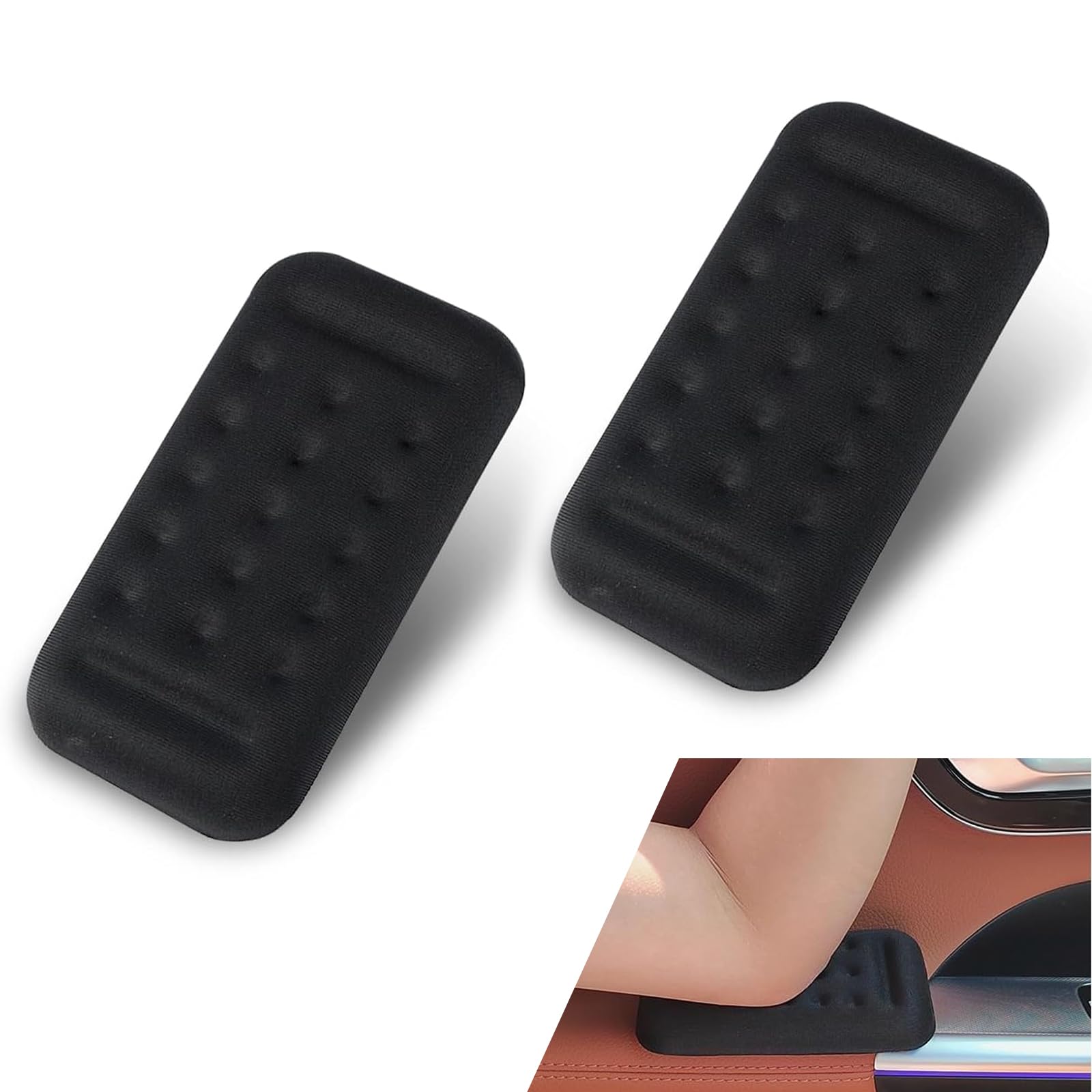 2 PCS Car Armrest Elbow Pad, Non-Slip PU Bottom Slow Rebound Memory Foam Soft Touch Relaxation Pressure Protection Pad, Modification Accessories, Suitable for Most Car Models (Black)