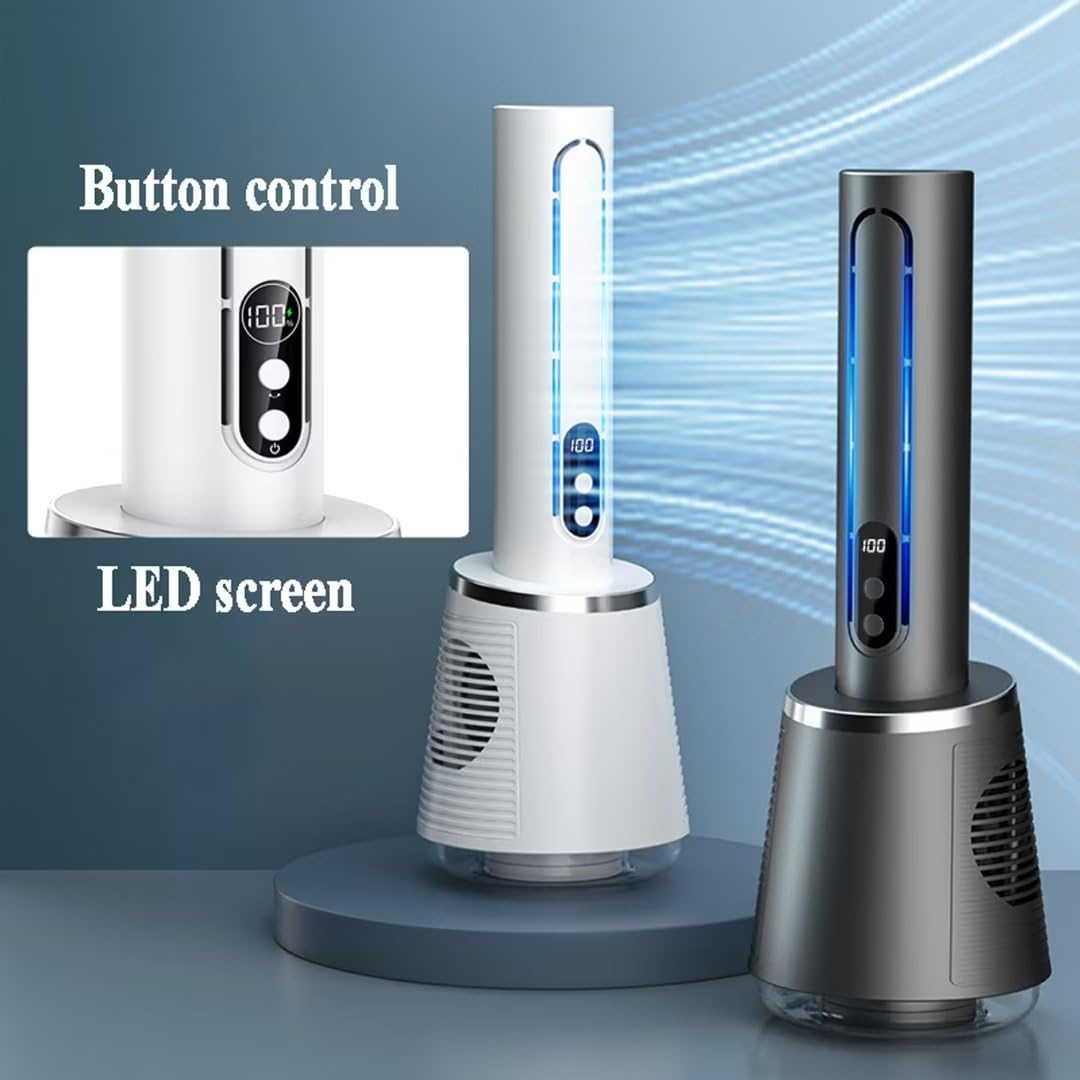 Ventilador eléctrico de escritorio, ventilador de torre de columna silenciosa con 5 velocidades, oscilación de 35°, ventilador personal USB para oficina en casa, diseño sin hojas, cabezal agitador