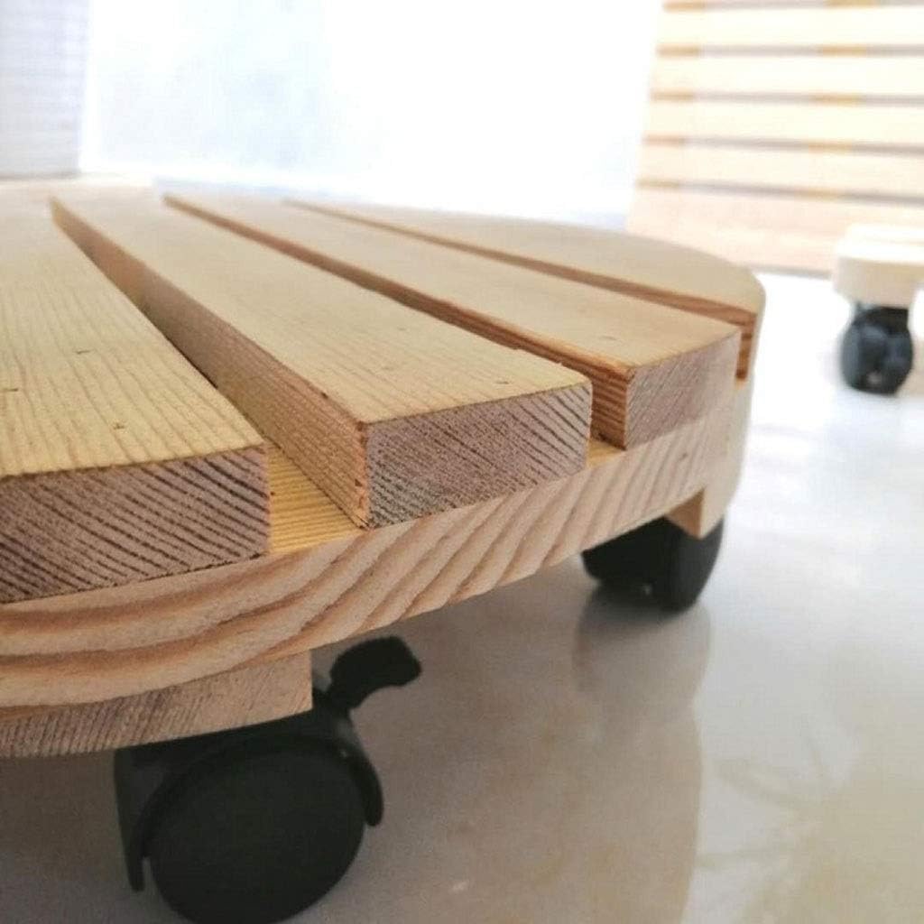 Solid Natural Wood Round Potted Plant Pallet Dolly with 6 Wheels, Wood Plant Stand with Wheels, Plant Caddy Flowerpots Plant dolly for Indoor, Outdoor, Flower Potted Caddy Tray Brown (45cm/18inch)