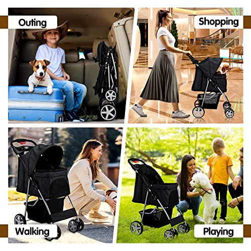 image for Azaeahom Pet Stroller 4 Wheels Dog Cat Stroller for Medium Small Dogs 