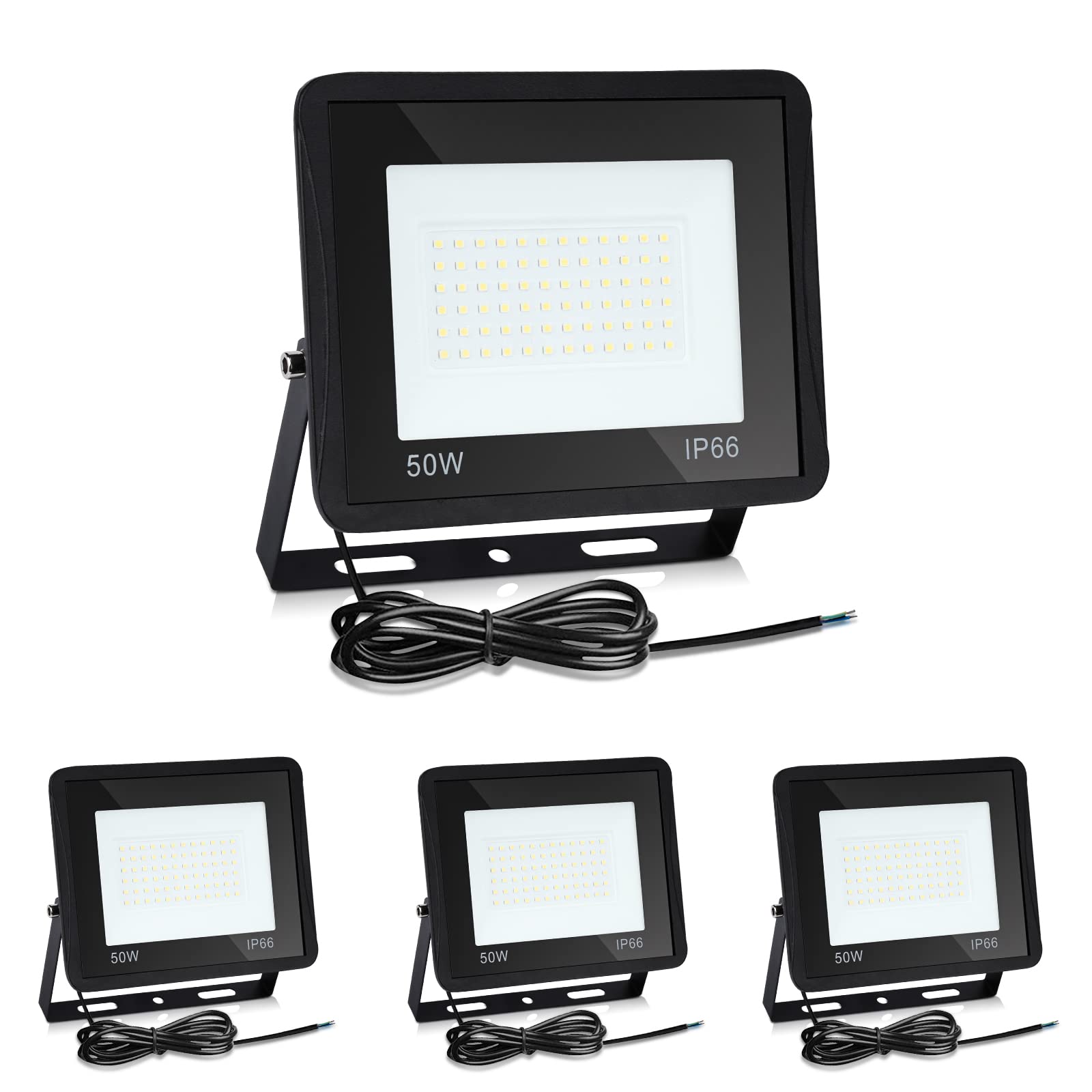 Reflektor zewnętrzny LED, 50 W, 4 x LED, 3000 K, ciepłe białe, super jasne, 4225 lm, do dekoracji domu, drzewa, przyjęcie urodzinowe, wesele, bez wtyczek