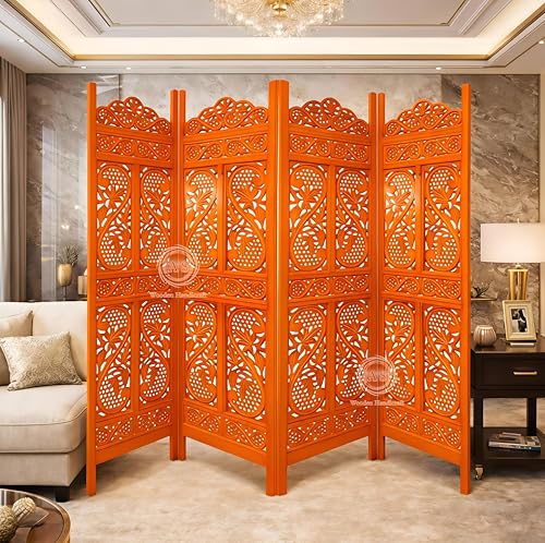 Image of Partition for Living Room,Divider,Partition Wall Divider Screen Separator, Wall Panel Divider for Hall | Bedroom |Office | Puja Room | Restaurant S Design (4-Panel Orange)
