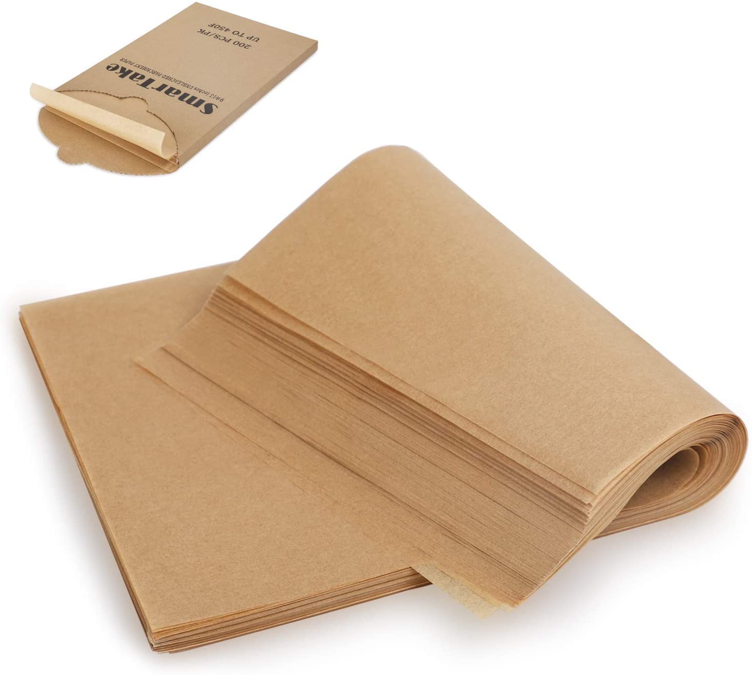 200 Pcs Parchment Paper Baking Sheets, 9.8x13.7 Inches Non-Stick Precut Baking Parchment, for Baking Grilling Air Fryer Steaming Bread Cup Cake Cookie and More (Unbleached)