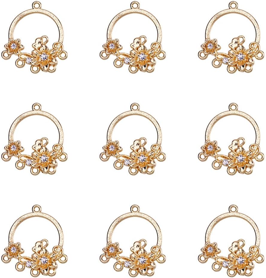 Mega Pet 5pcs Alloy Rhinestone Pendants Crystal Flower Chandelier Component Links Dangle Charms 30.5x57x3mm for DIY Bracelets Necklaces Jewelry Making Hole:1.6mm