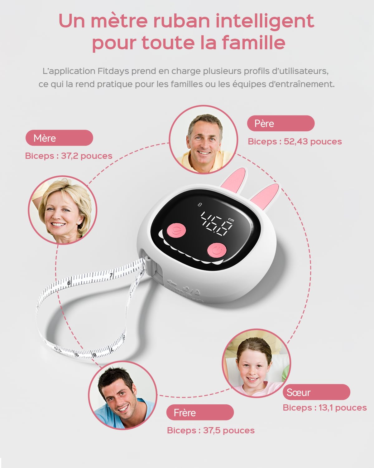 Mètre Ruban Corps Rétractable | Connecté avec Application pour Mesure du Corps, Suivi Fitness et Perte de Poids, Rechargeable, 60 Pouces/150 cm