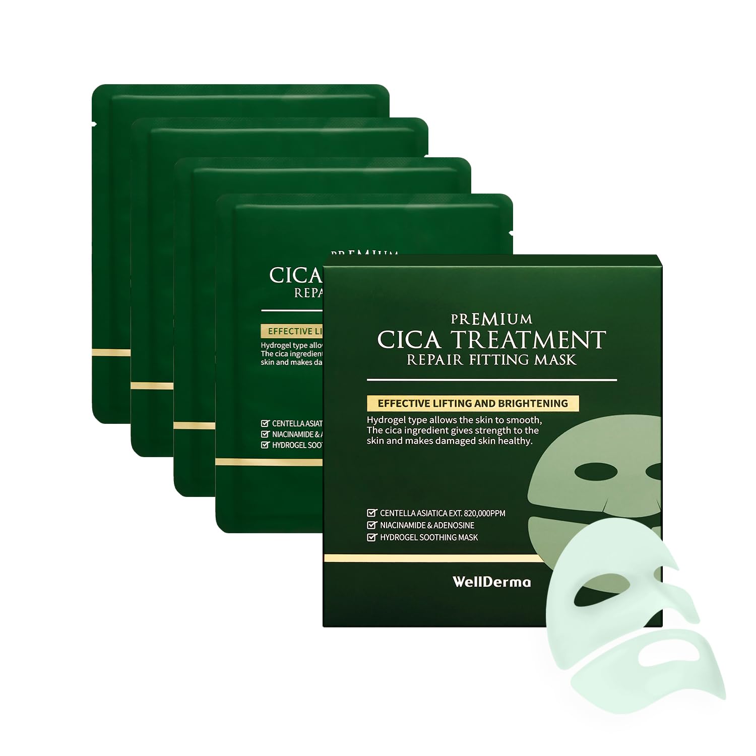Premium Cica Treatment Hydrogel Fitting Mask, 25g x 4 Sheets – Soothing & Hydrating Hydrogel Sheet Mask with Centella Leaf Water, Niacinamide & Hyaluronic Acid