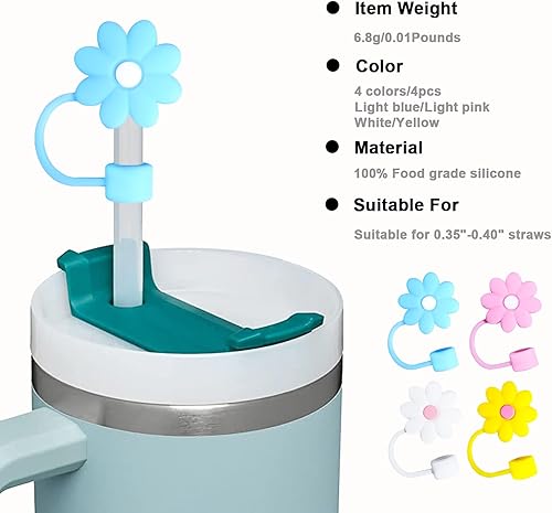 Miniatura 5 de Tapas de popote para copa Stanley, 4 piezas de sorbetes de silicona compatibles con vasos Stanley de 30 y 40 onzas, tapas de punta de popote de