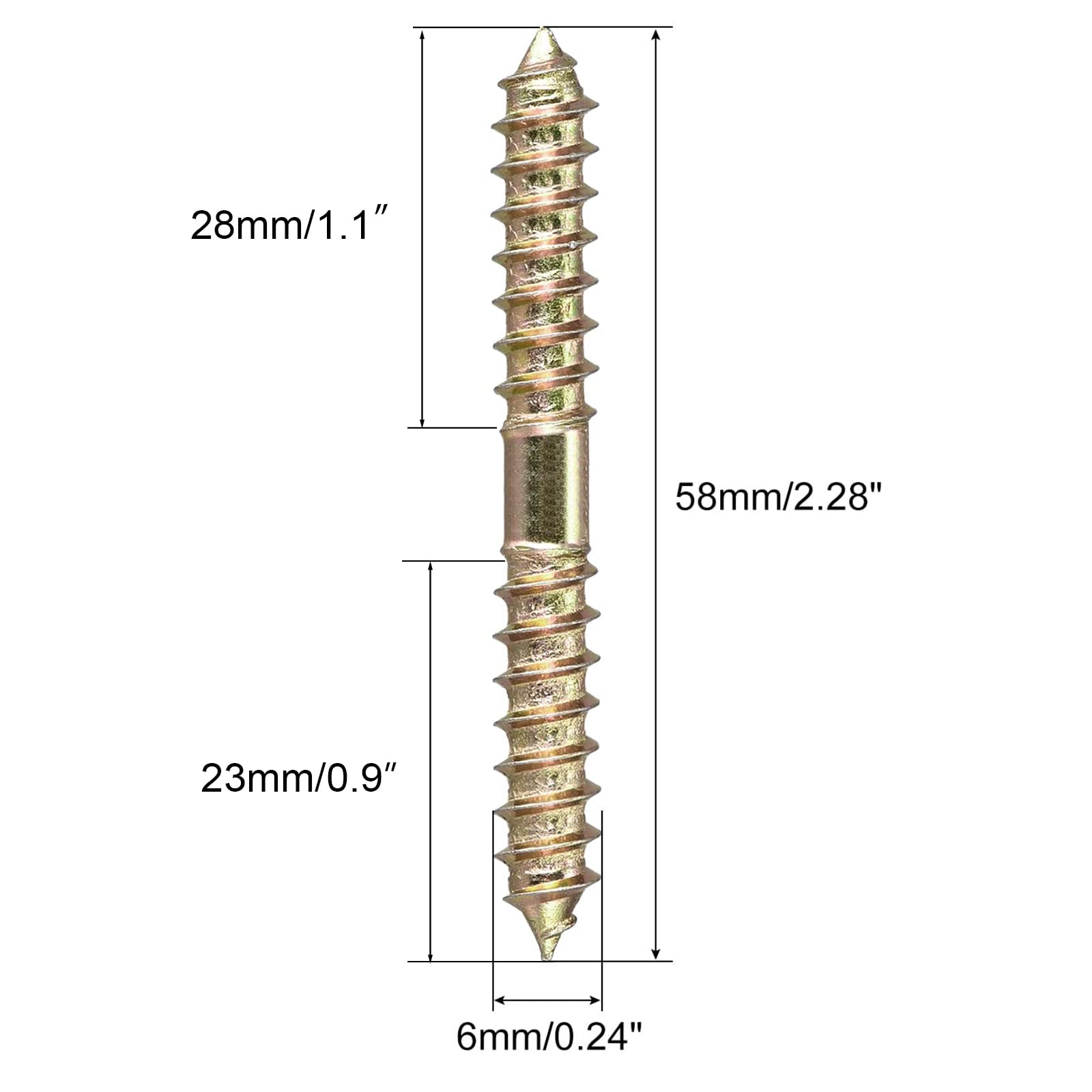 TOP-VIGOR 8Pcs Hanger Bolts, M6x58mm Double Ended Self-Tapping Thread Wood to Wood Dowel Screws, Double Ended Dowel Screws - Image 2