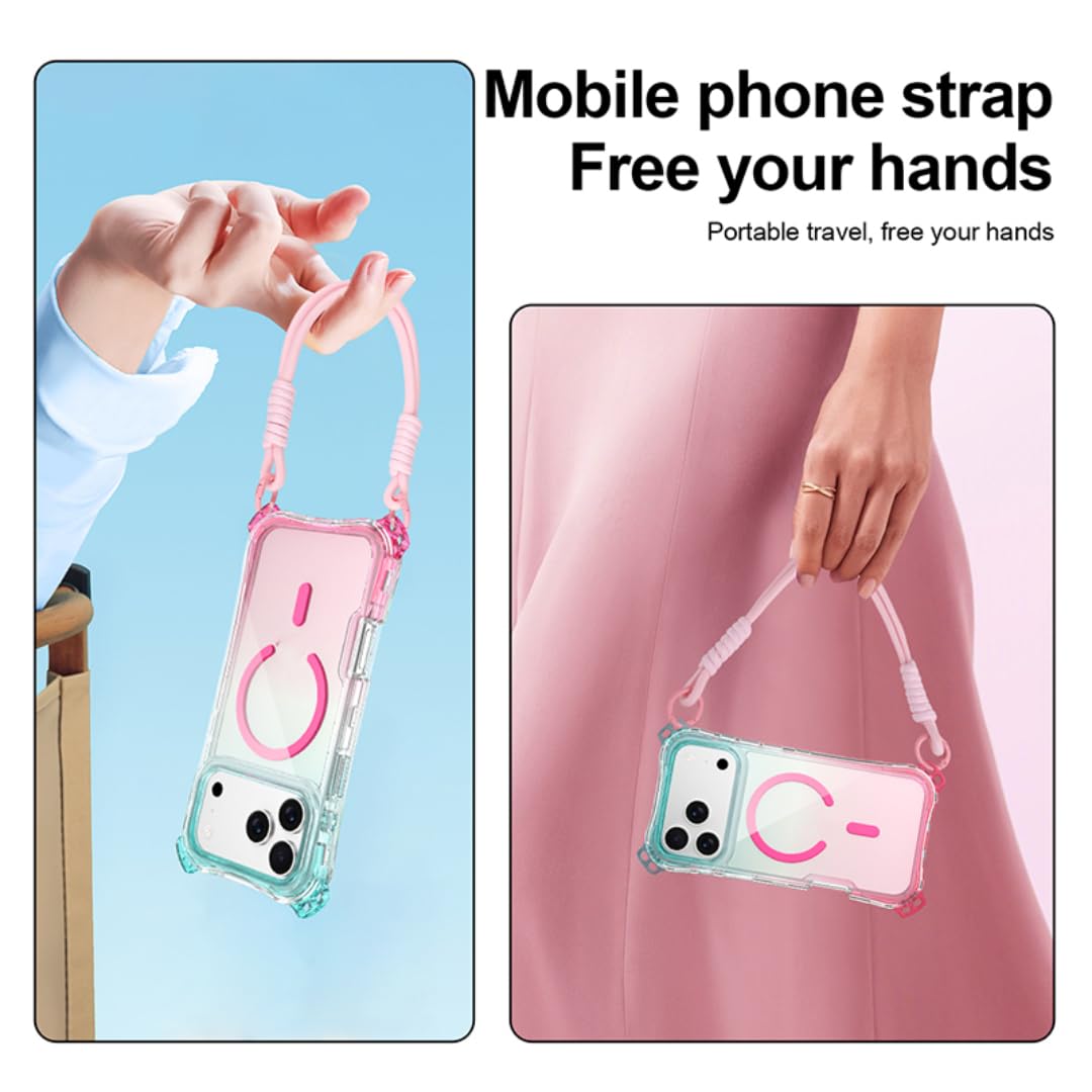3-in-1 Schutzhülle mit Vier-Ecken-Airbag, stoßfest, magnetisch, Farbverlauf (für iPhone 16 Plus/Hellblau-Lila)